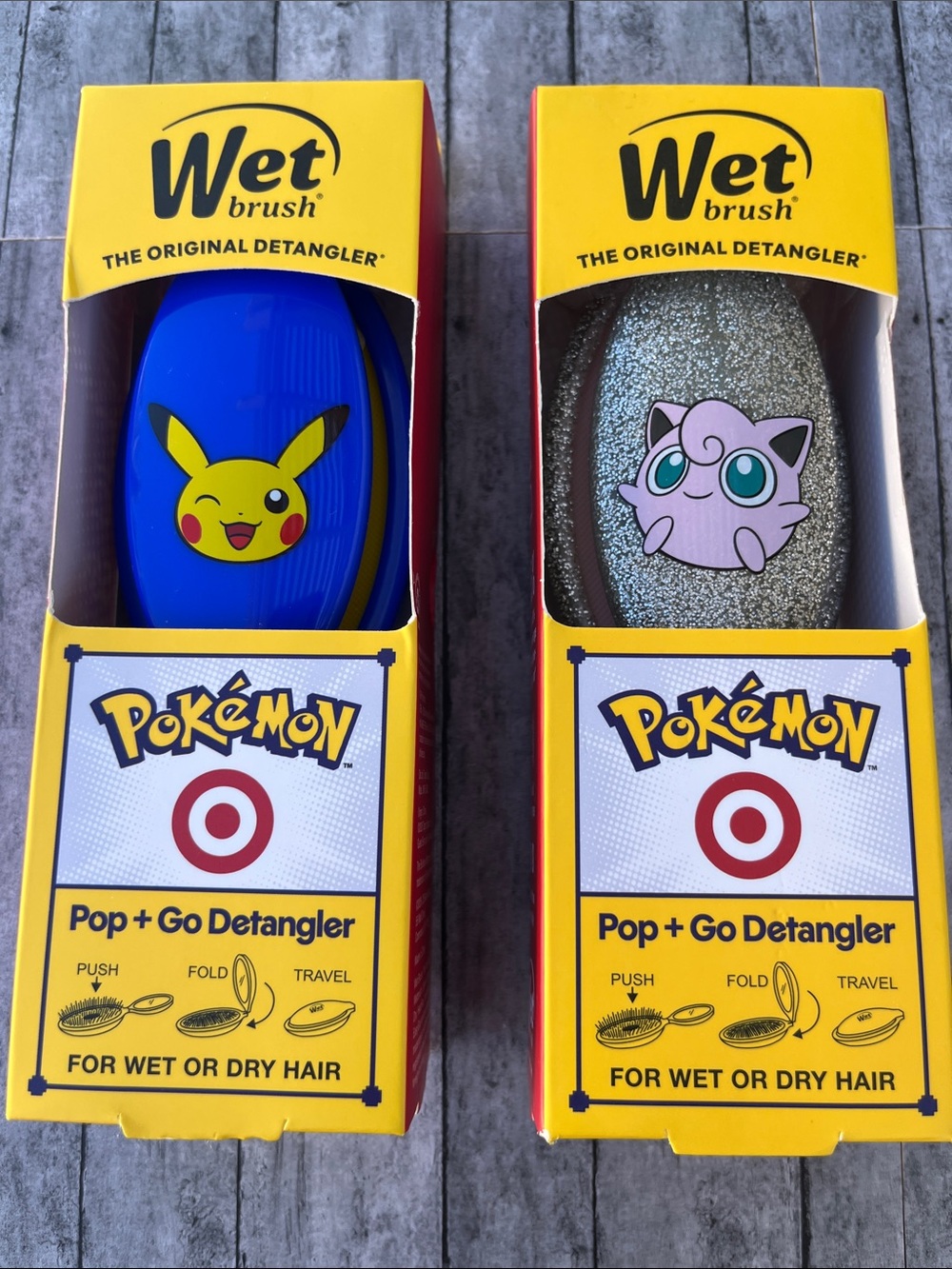 Pokemon Wet Brush Pop + Go Detangler - Blue Pikachu & Silver Jigglypuff